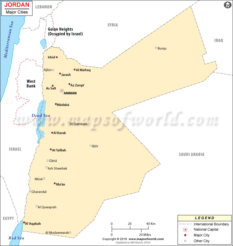 Jordan Cities Map, Major Cities in Jordan