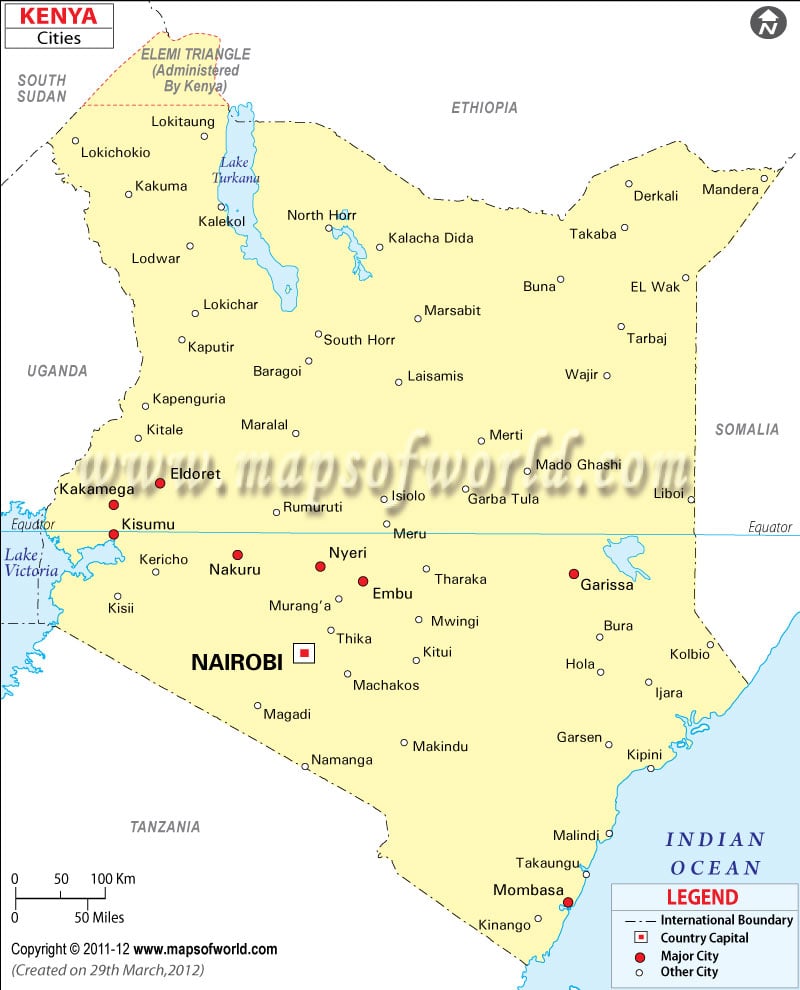 Map of Kenya with Cities