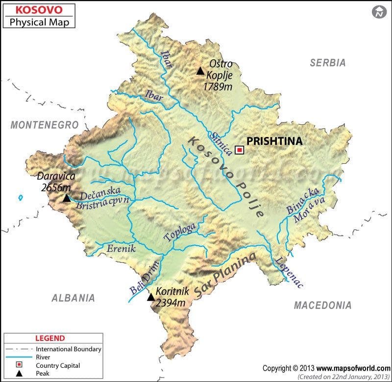 Kosovo Physical Map