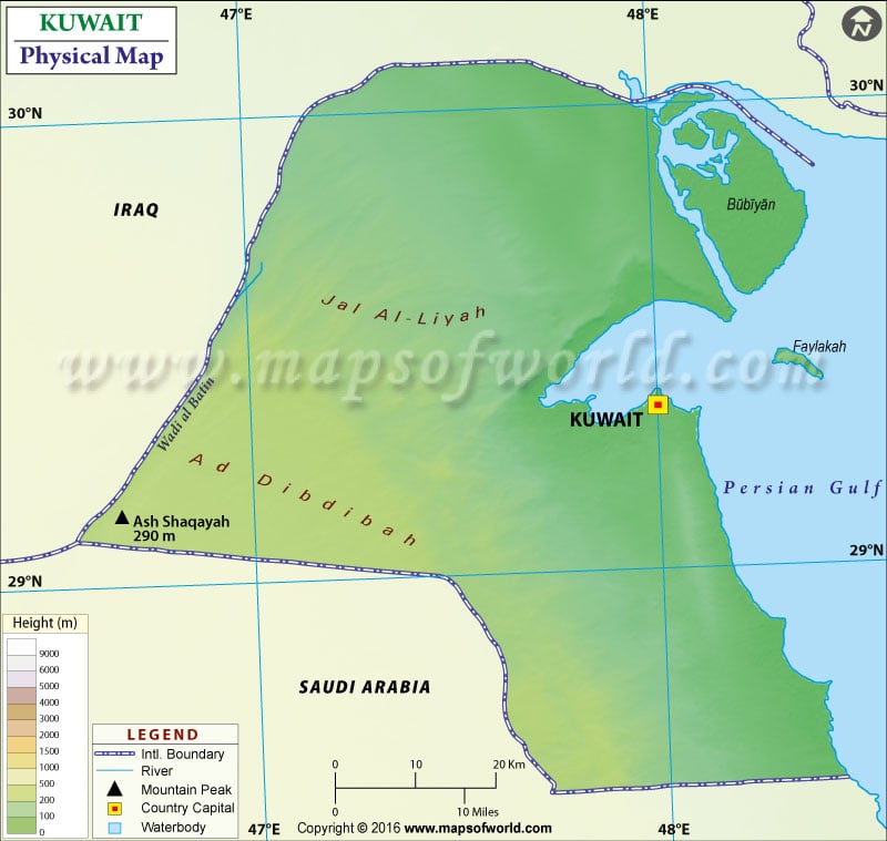 Physical Map of Kuwait