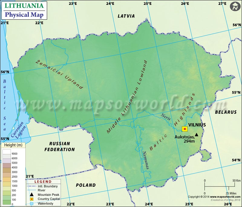 Physical Map of Lithuania