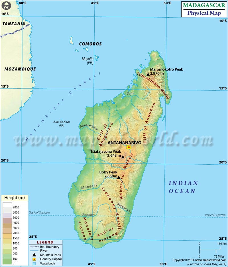 Physical Map of Madagasca