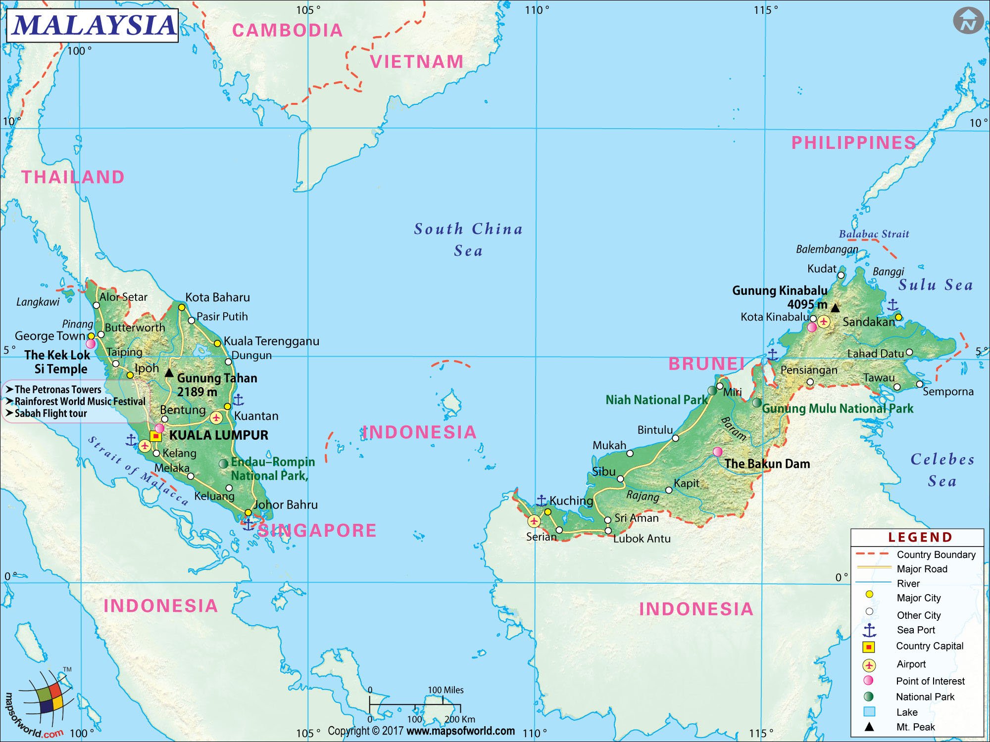 Карта малайзия на русском языке. Малайзия достопримечательности на карте. Куала-Лумпур столица Малайзии на карте. Малайзия Полит карта.