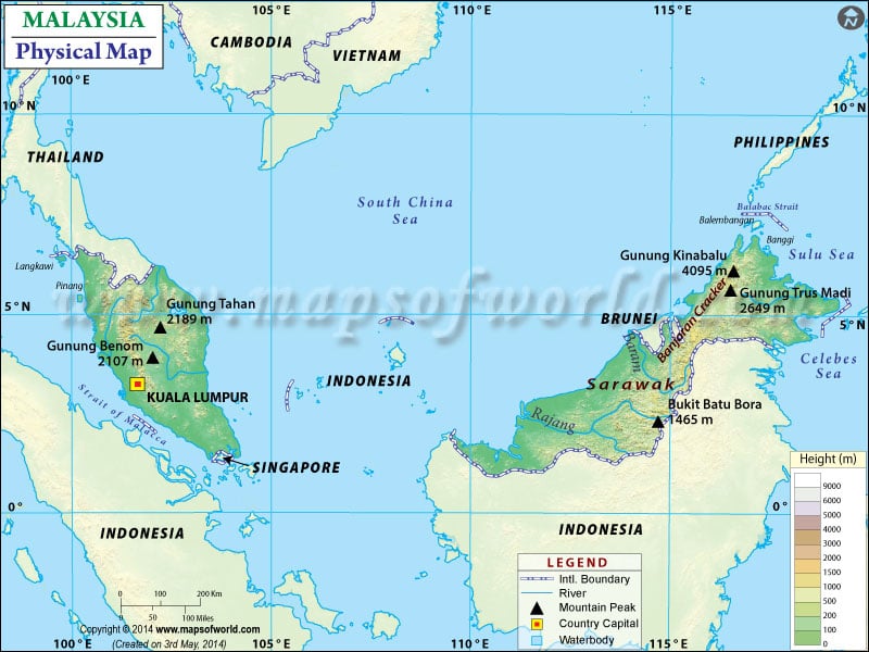 Physical Map of Malaysia