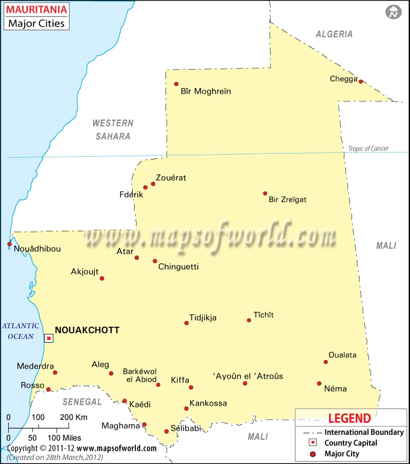 Map of Mauritania with Cities