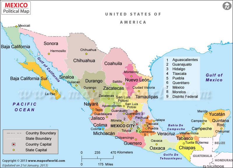 Political Map Mexico (Mapa del Estado de Mexico)