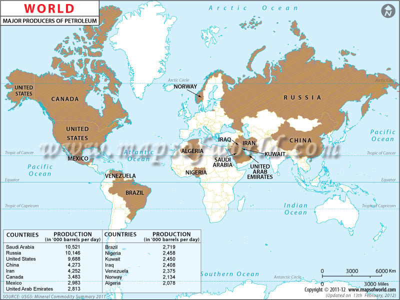 Where is Crude Oil Found World Crude Oil Producing Countries