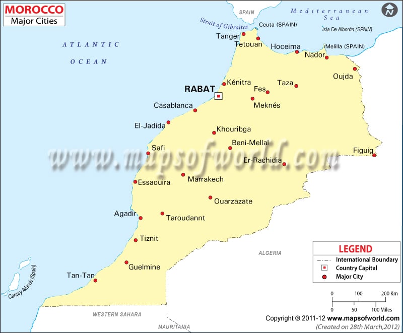 Map of Morocco with Cities