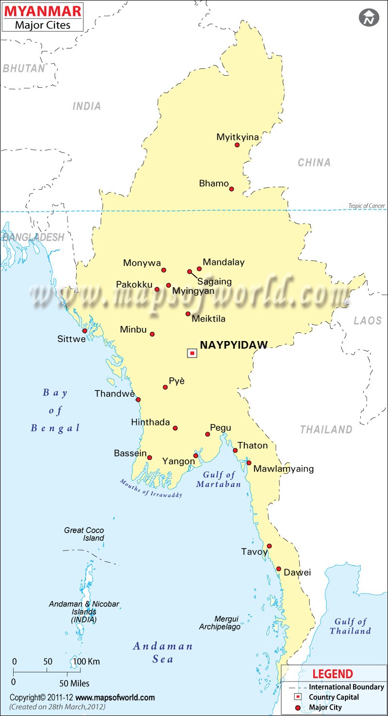 Cities in Burma (Myanmar)