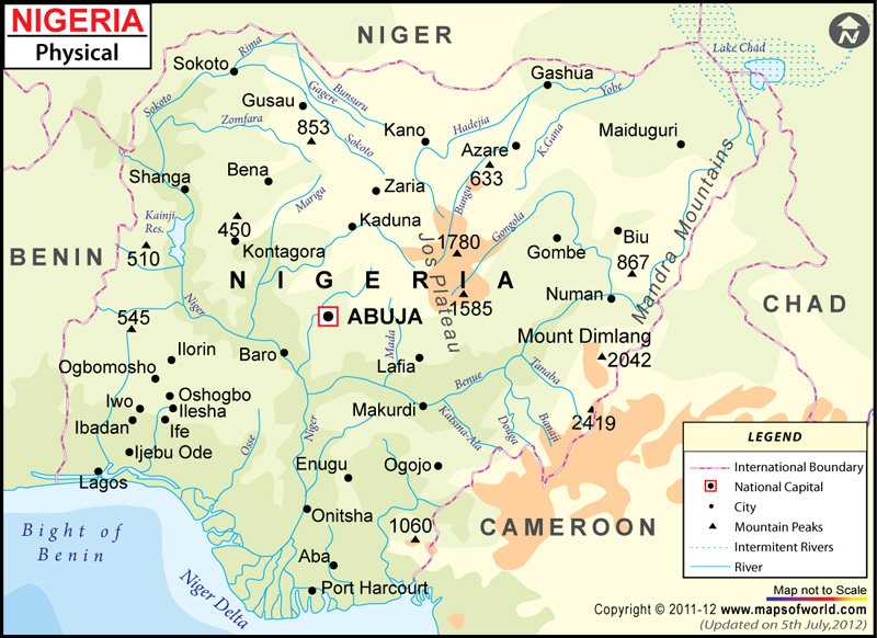 Nigeria Physical Map Physical Map Of Nigeria