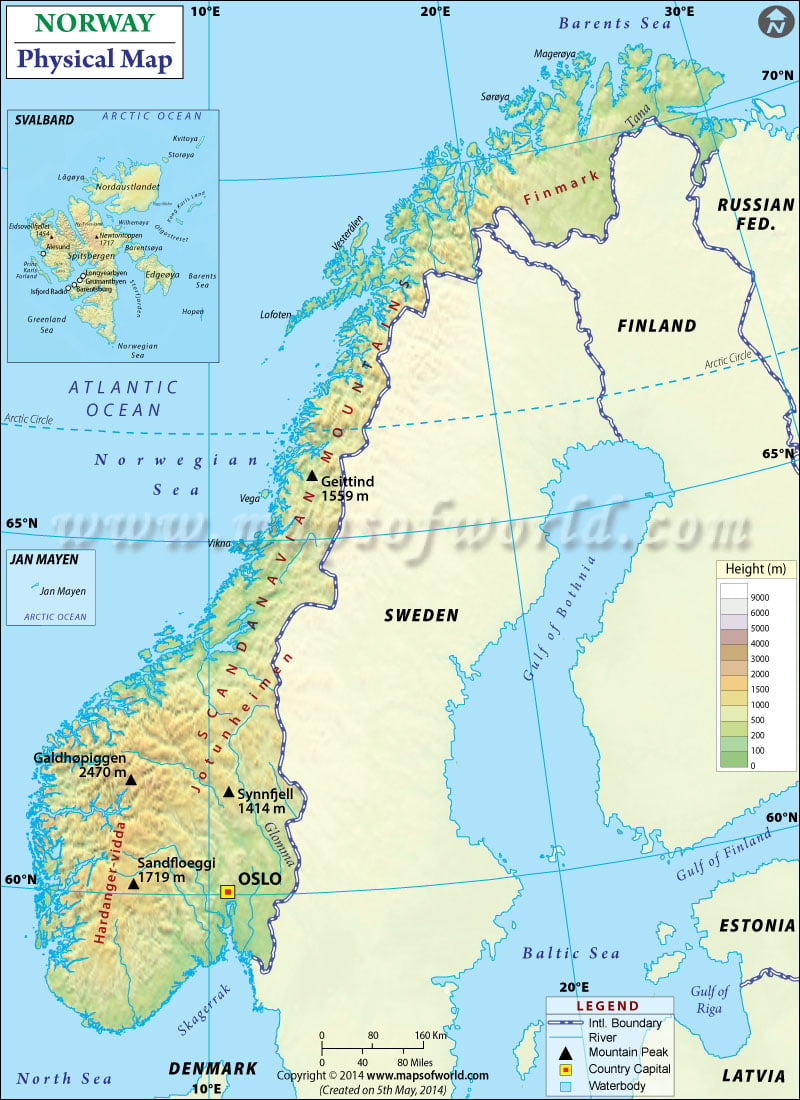 Physical Map of Norway
