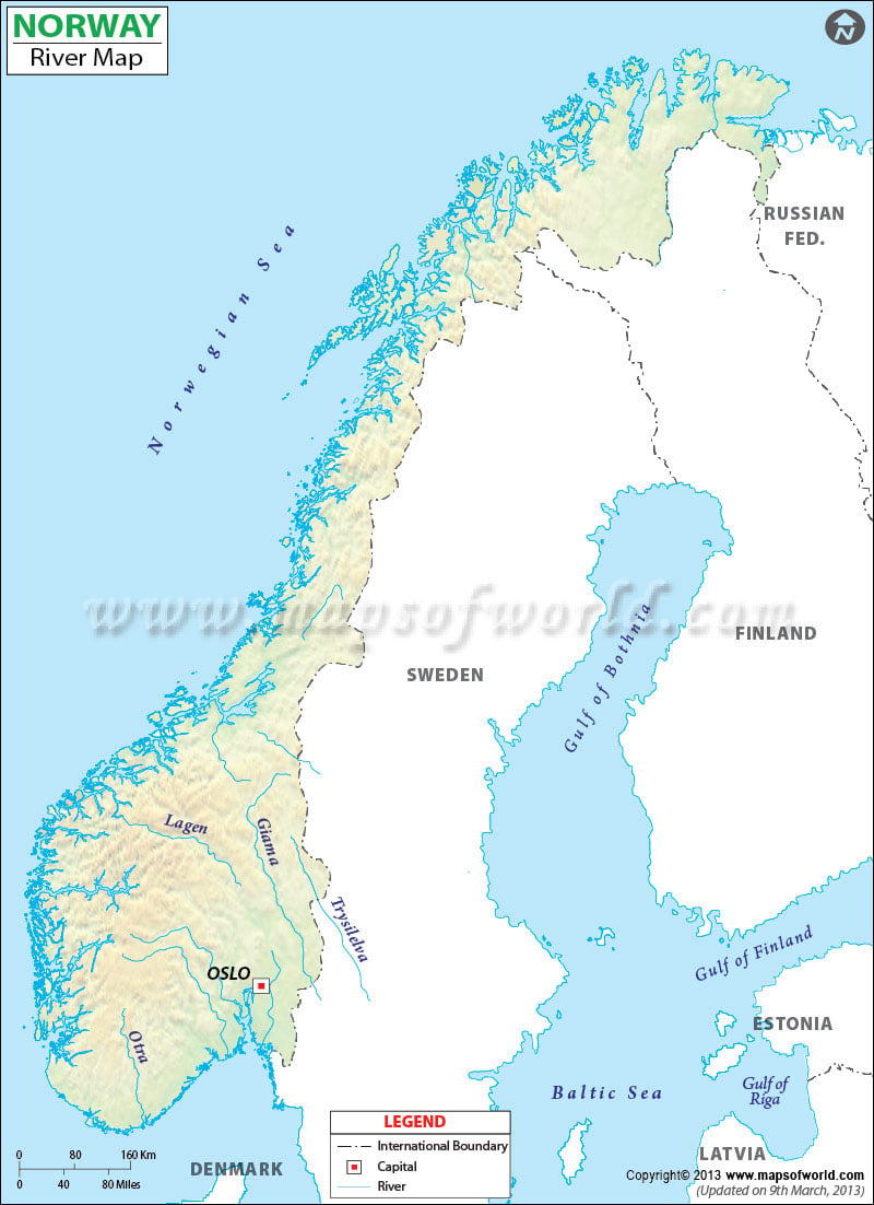 Norway Rivers Map Mapsofworld Com