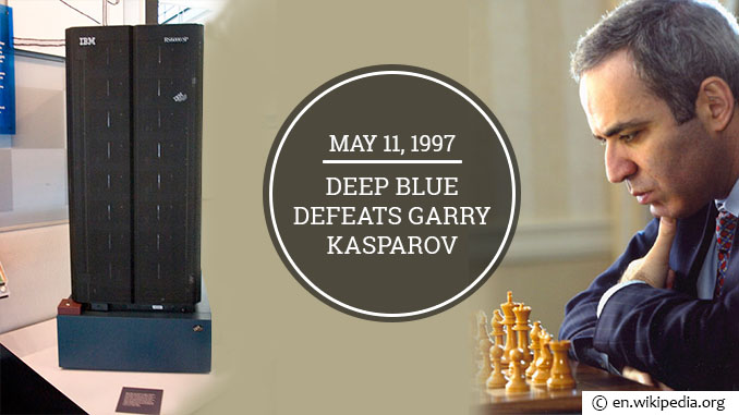 On this day in 1997, IBM's Deep Blue sent shockwaves through the chess  world, defeating reigning world champion Garry Kasparov 3½–2½ in a six-game  match held in New York. : r/chess