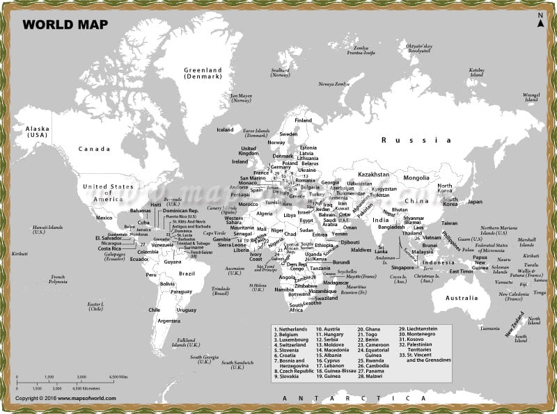 printable black and white world map with countries