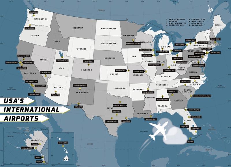 USA International Airports Poster Map   International Airports Poster 