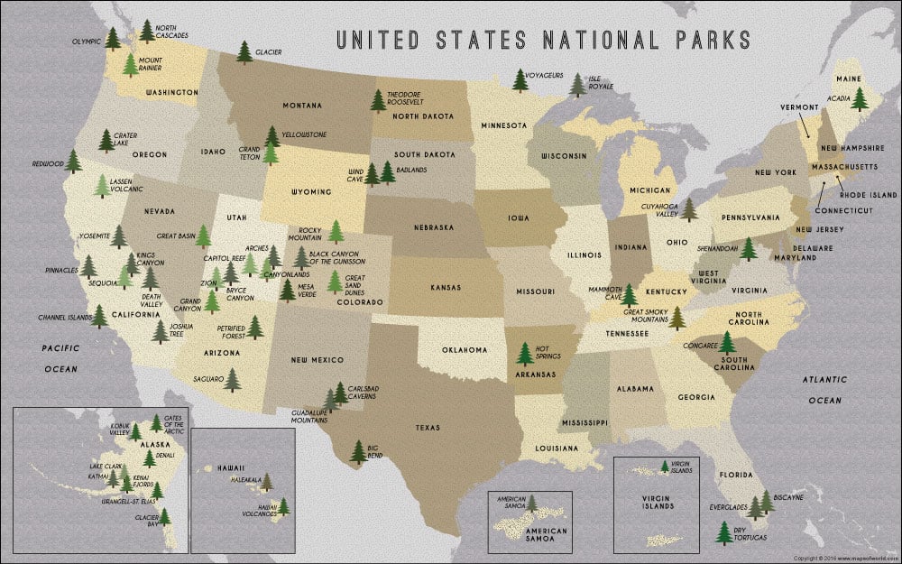 Us National Parks Map Poster