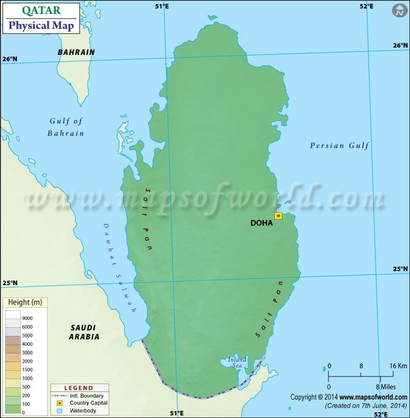 Physical Map of Qatar