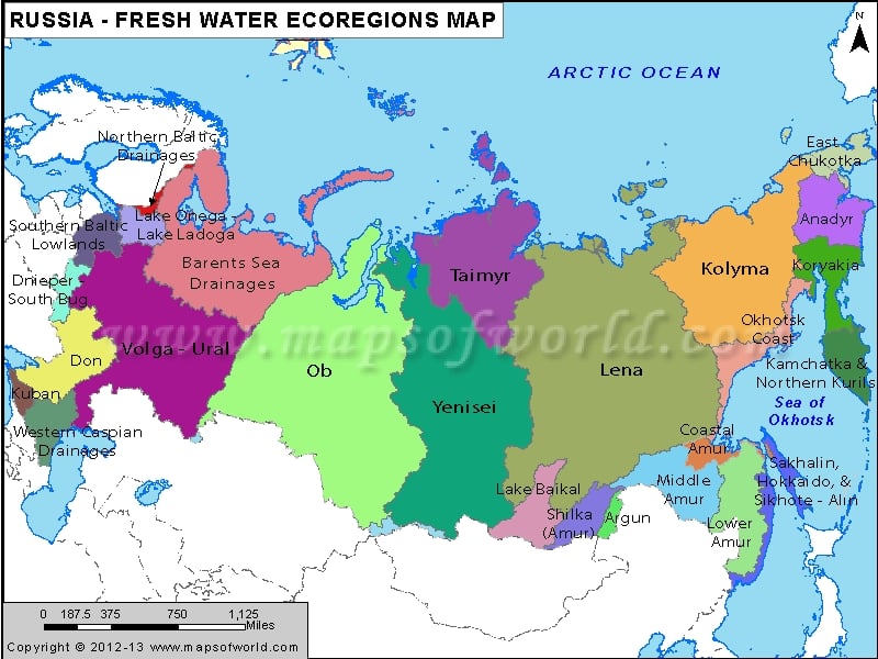 Russia Fresh Water Ecoregions Map