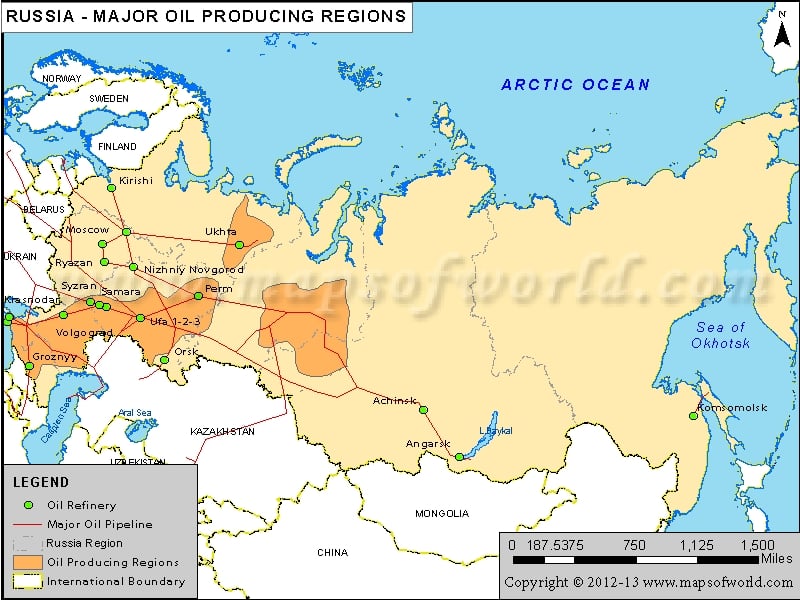 Russia Oil Producing Regions Map
