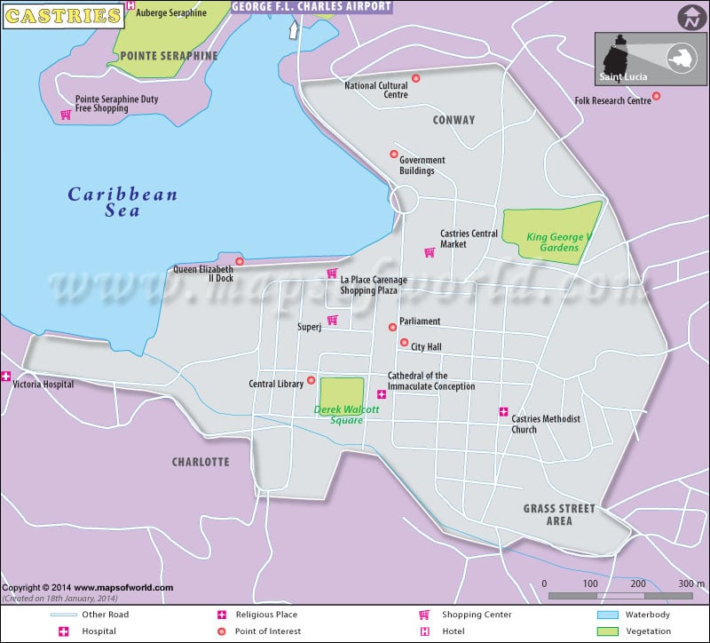 Map of Castries, Capital of Saint Lucia