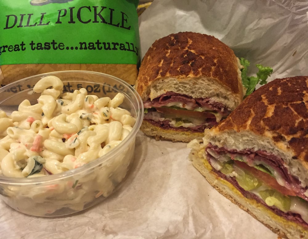 Hot pastrami sandwich from Lucca Foods deli