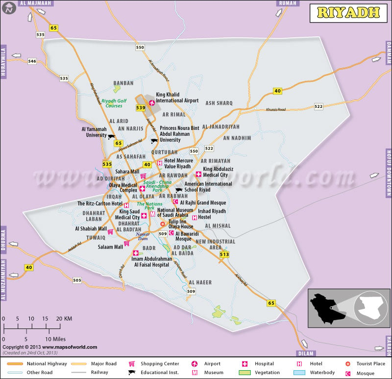 Riyadh Map, Capital of Saudi Arabia