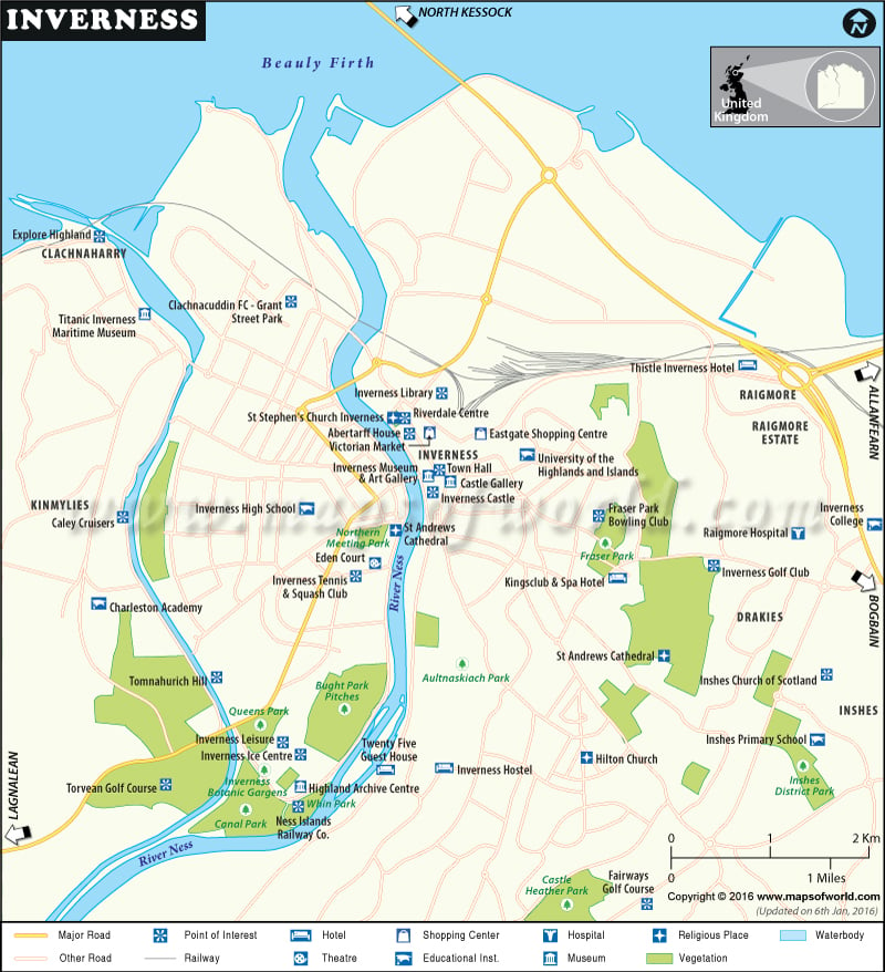 Inverness City Map, Scotland