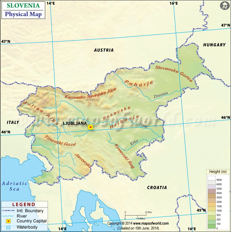 Physical Map of Slovenia