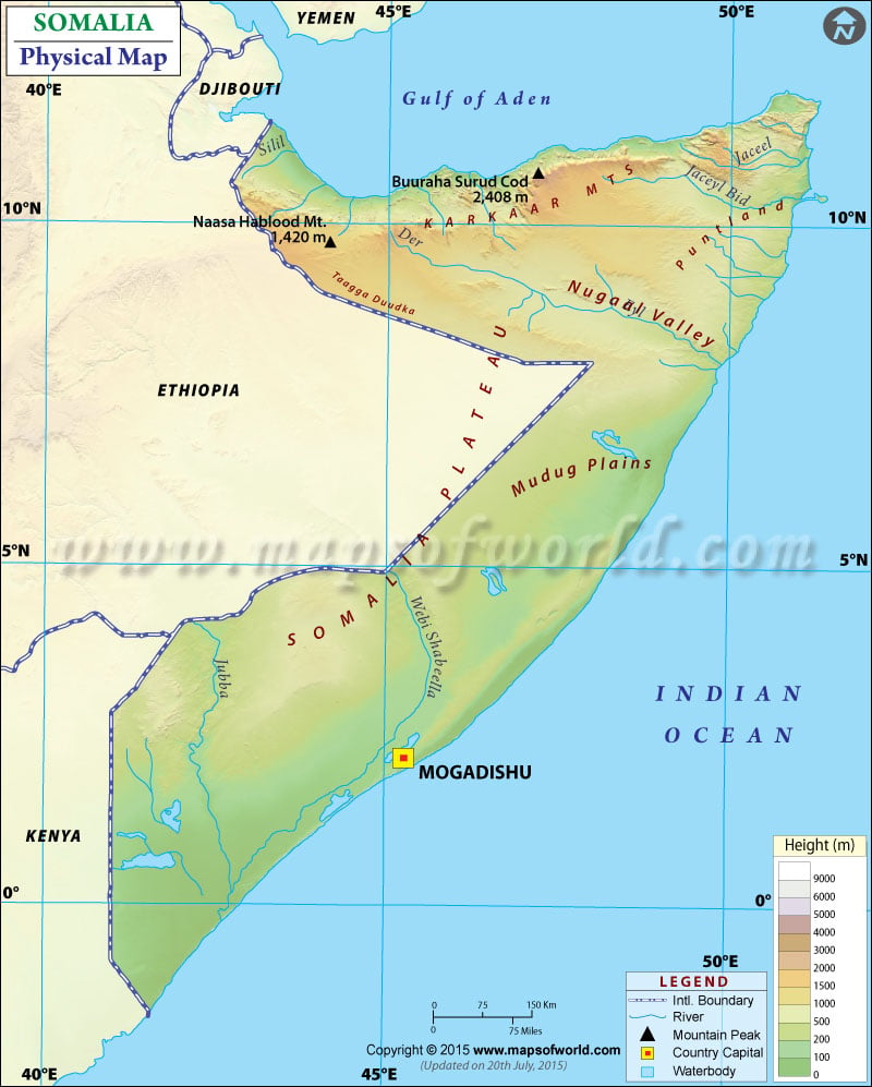 Physical Map of Somalia