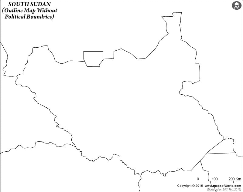 South Sudan Outline Map Without Political Boundries