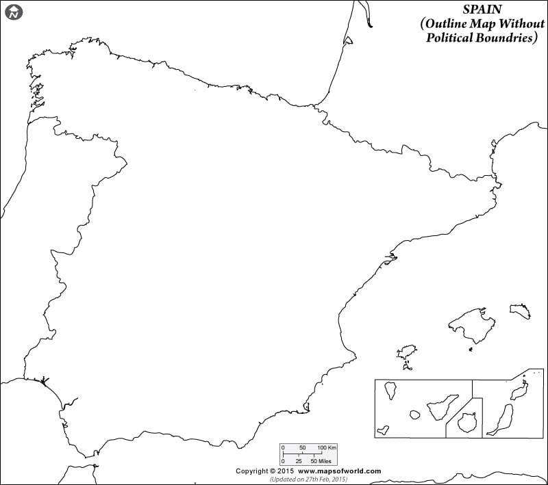 Spain Blank Map Without Poltical Boundries