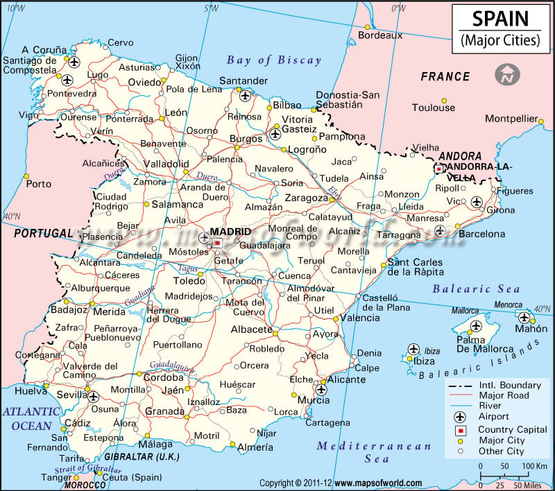 Map of Spain with Cities