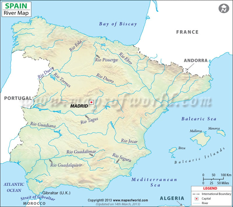 Rivers in Spain Map