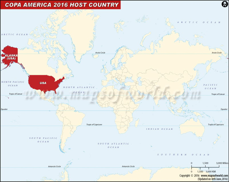 Copa America 2016 Host Country Map