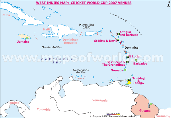 West Indies Cricket World Cup 2007 Venues Map