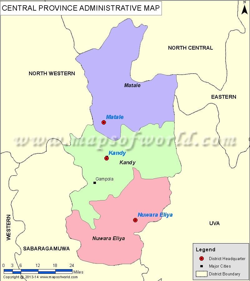 Central Province Map, Sri Lanka