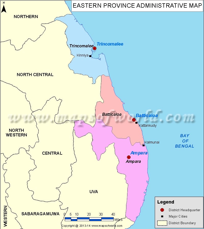 Eastern Province Map, Sri Lanka