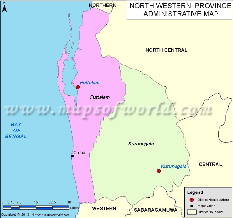 North Western Province Map, Sri Lanka