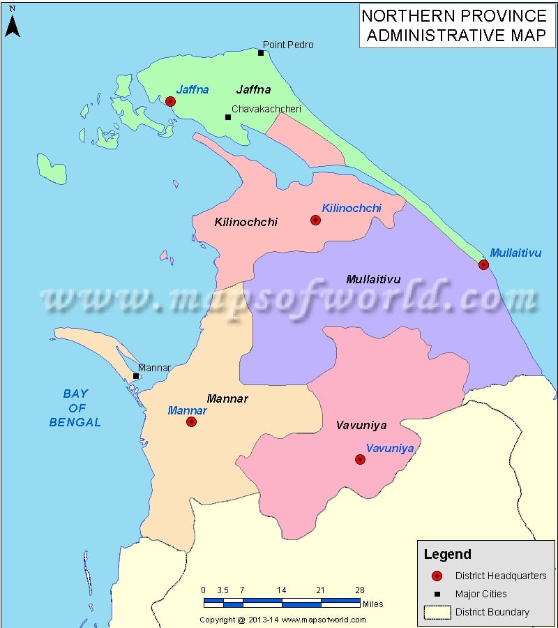 Northern Province Map, Sri Lanka