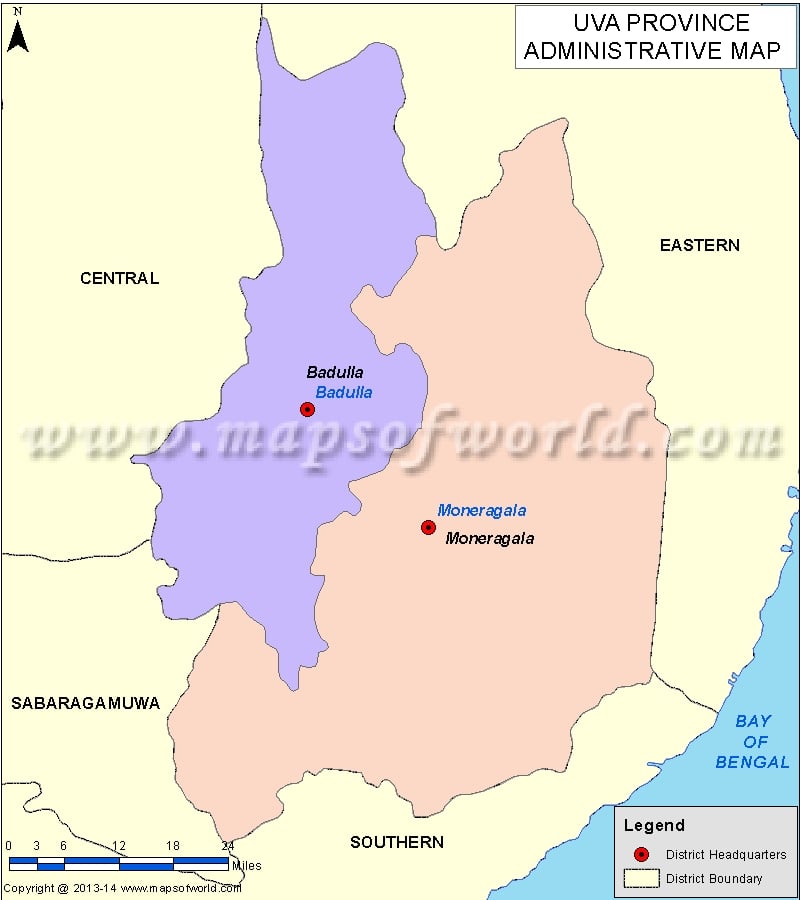Uva Province Map, Sri Lanka