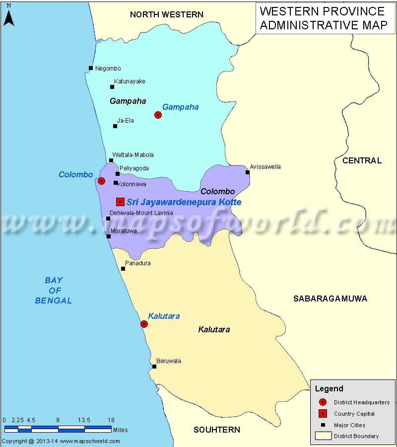 Western Province Map, Sri Lanka