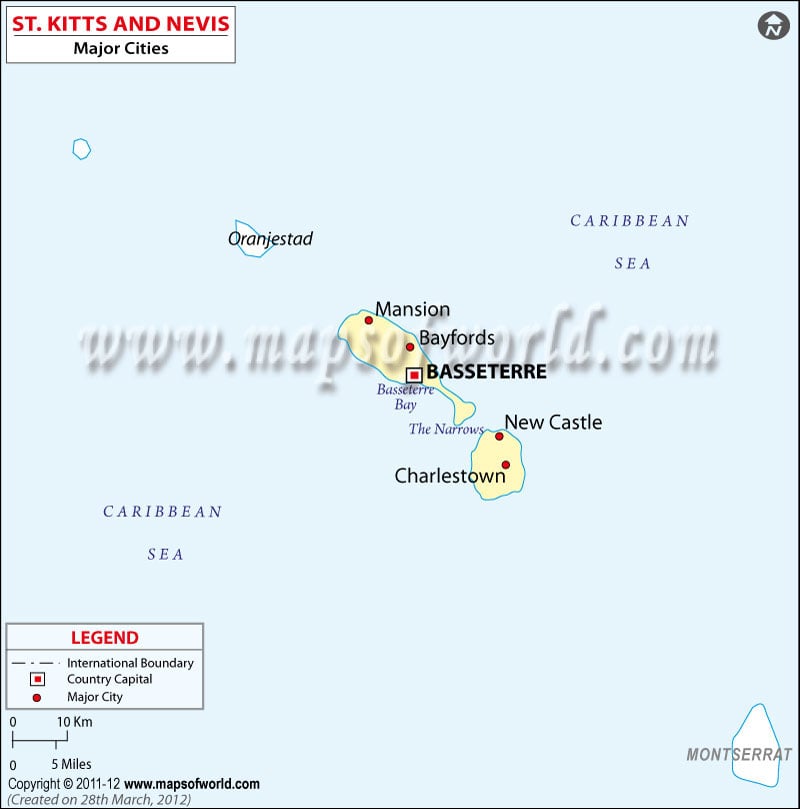 St Kitts and Nevis Cities Map