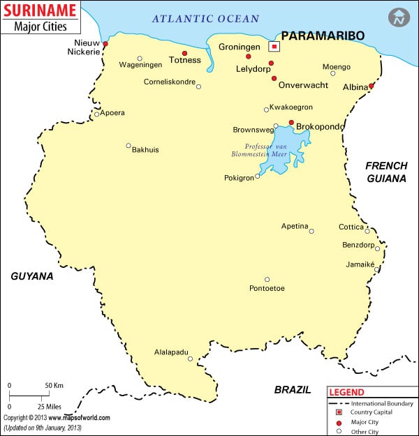 Suriname Cities Map