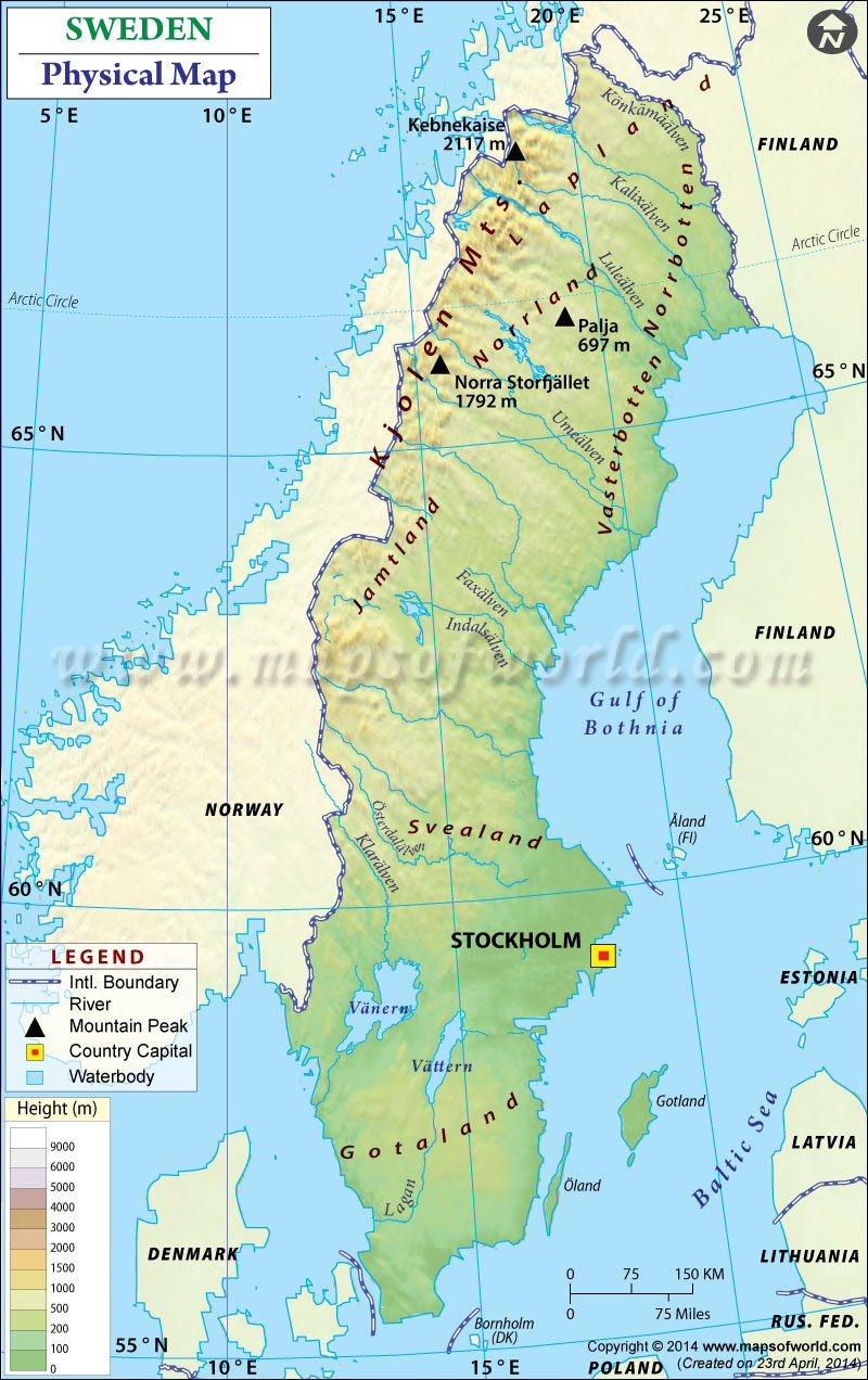 Physical Map of Sweden