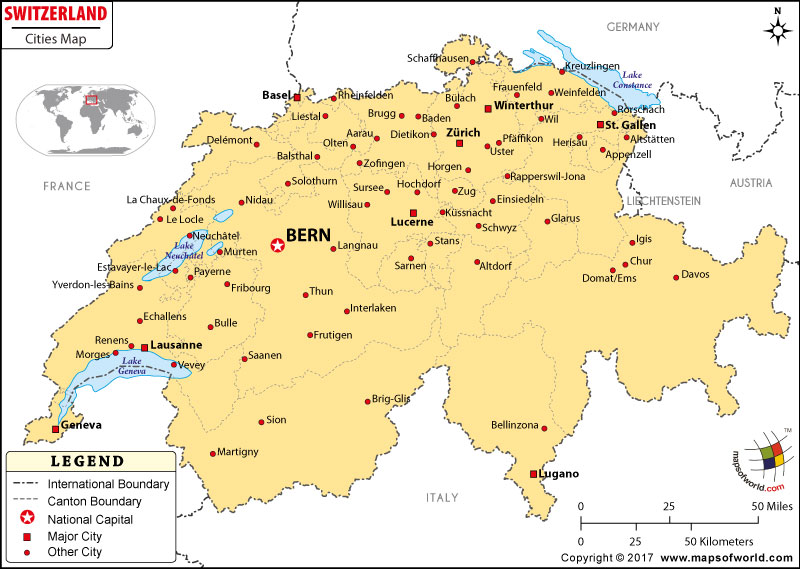 Switzerland Cities Map