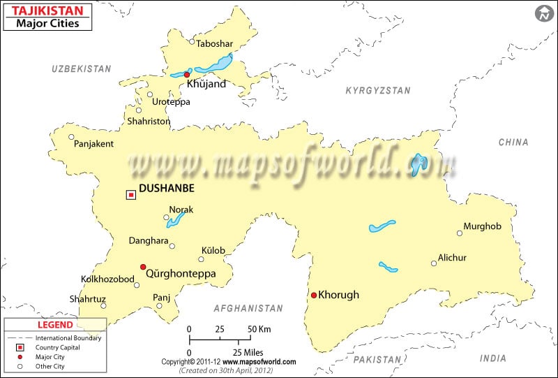 Tajikistan Cities Map