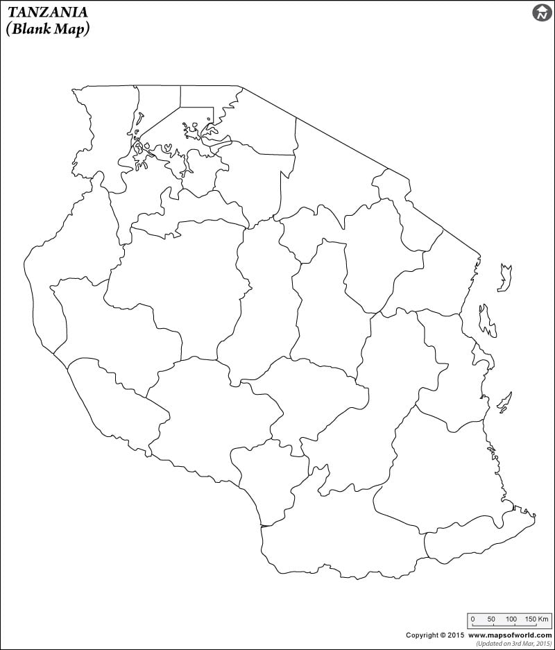 Tanzania Blank Map With Poltical Boundries