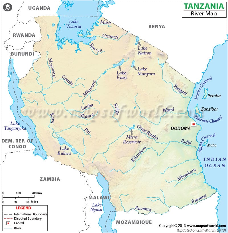 Rivers in Tanzania Map