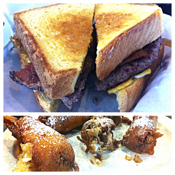 Stubb burger and deep fried candy bars