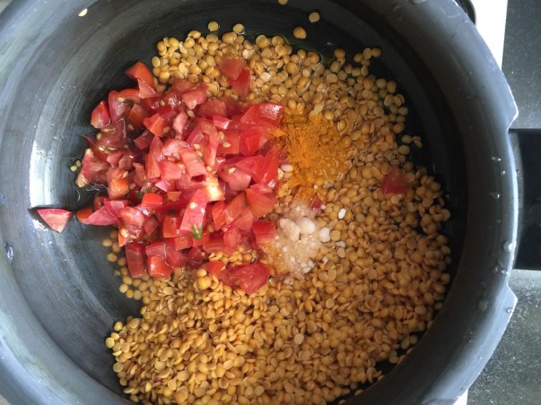 Cooking Dal with Turmeric, Salt & Tomatoes